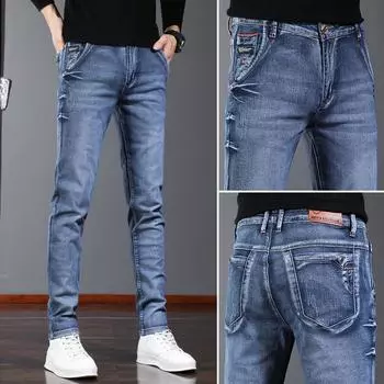 Джинсы мужские трендовые тонкие эластичные летние синие новые прямые джинсы 34