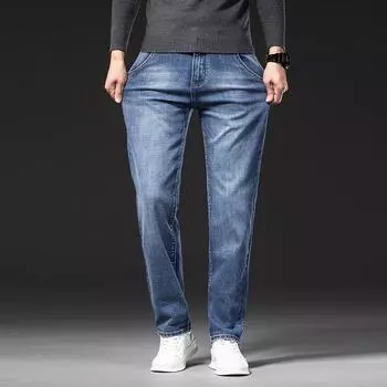 Джинсы мужские удобные прямые свободные брюки большого размера мужские брюки с высокой талией весенние мягкие брюки 28 чёрный