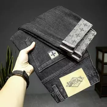 Джинсы мужские весенне-осенние эластичные джинсы мужские модели легкие с принтом снизу роскошные мужские джинсовые брюки 32