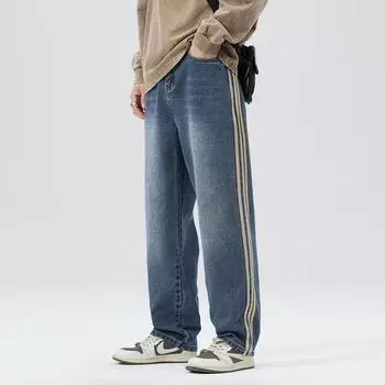 Джинсы мужские весенние новые ретро свободные прямые драпированные широкие брюки на осень M
