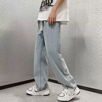 Джинсы мужские весна и осень свободные прямые широкие брюки повседневные длинные брюки джинсовые брюки больших размеров XS синий