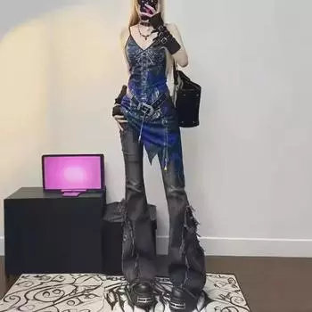 Джинсы облегающего кроя с меховой опушкой для женщин XS темно-серого