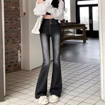 Джинсы облегающие с высокой талией и микроклешем, женские S
