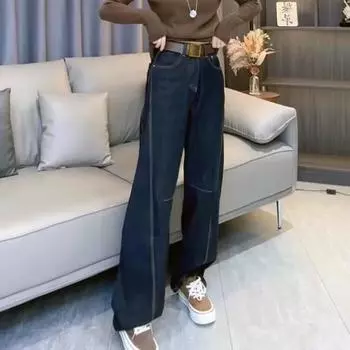 Джинсы палаццо большого размера Scimitar для женщин - Осень/Зима 2025, стройнящие, свободного кроя, прямые штаны L темно-синий