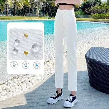 Джинсы прямого кроя для женщин с тройной защитой, с высокой талией, для похудения, в стиле сигаретной трубки, эластичные брюки с девятью точками. XS белый/бежевый