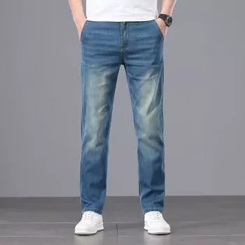 Джинсы прямого кроя с высокой посадкой, свободные, легкие, деловые, из плотной эластичной джинсовой ткани, мягкие 29