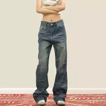 Джинсы прямого покроя в стиле ретро High-Street, унисекс M синий