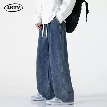 Джинсы прямые мужские LKTM сине-серые: Модные, свободные, универсальные, широкие брюки XL for 135-150 lbs