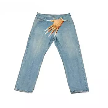 Джинсы RogueWave Streetwear Y2K Готика Хип-хоп Графический принт с пальцами Ретро Синие Мешковатые Джинсы Мужские Женские Модные Брюки с высокой посадкой и широкими штанинами S