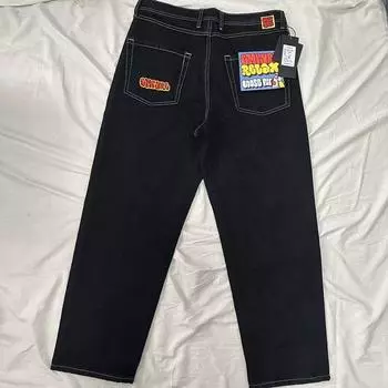 Джинсы RogueWave Y2k Черные джинсы Широкие штанины Мужские Ретро Свободные Модные Штаны Хип-Хоп Уличная Одежда Y2k Американский Уличный Повседневный Джинсы 28