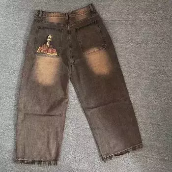 Джинсы RogueWave Y2K в стиле ретро с вышивкой мужские выстиранные старые свободные прямые широкие штанины модные джинсы S