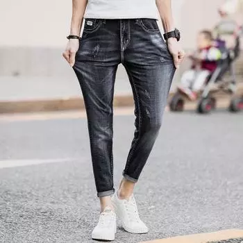 Джинсы с девятью точками, новые эластичные и удобные мужские брюки из чистого хлопка, модные бутиковые джинсы со средней посадкой и небольшими штанинами. 27