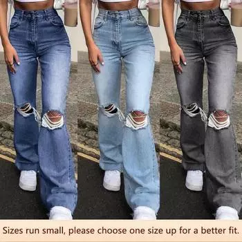 Джинсы с широкими штанинами, длинные брюки, легкие расклешенные женские джинсы в уличном стиле с высокой талией XXL