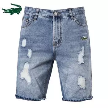 Джинсы с вышивкой, мужские летние спортивные брюки, мужские моющиеся повседневные шорты, модный тренд, рваные брюки S синий