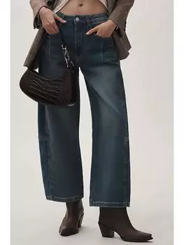 Джинсы с высокой посадкой в европейском и американском стиле с широкими штанинами, из вываренного денима - Стройнящие, Универсальные, Свободного кроя. M