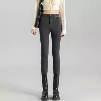 Джинсы с высокой посадкой женские стройнящие и тонкие весенне-осенние новые эластичные облегающие брюки тонкие брюки-карандаш с маленькими штанинами 26