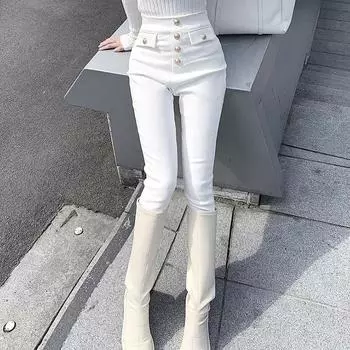 Джинсы с высокой талией, эластичная талия, женские эластичные джинсовые брюки больших размеров, длинные брюки-карандаш XXL белый