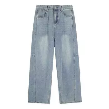 Джинсы с высокой талией и синей строчкой в стиле ретро для женщин больших размеров 1XL (suitable for 60-70 kg)