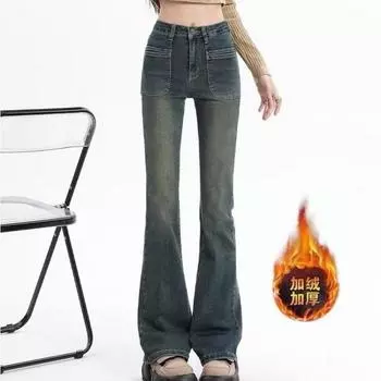 Джинсы с высокой талией и заниженной посадкой, с дополнительным флисом S