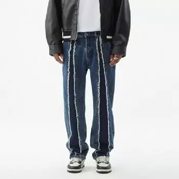 Джинсы с заломами Свободные Прямые Широкие брюки Уличные Широкие брюки 28 синий