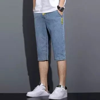 Джинсы Seven Points, мужские летние тонкие брендовые модные молодежные прямые свободные брюки размера плюс, средние брюки, повседневные джинсовые шорты S синий