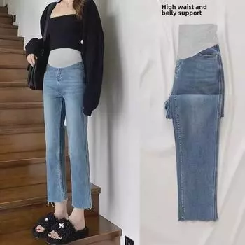 Джинсы-сигареты для беременных с высокой эластичностью и поддержкой живота – стиль весна и осень