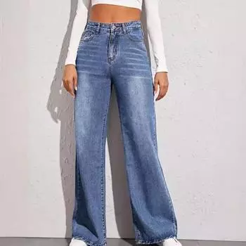 Джинсы-слаучи женские с высокой талией, синие джинсы для женщин, стираные, с застежкой-молнией, длиной до щиколотки, джинсовые брюки прямого покроя, женские повседневные джинсы XXL синий