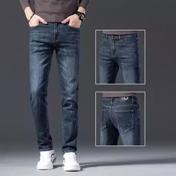 Джинсы со средней талией, мужские свободные прямые трендовые универсальные эластичные повседневные длинные брюки 40