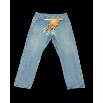 Джинсы Streetwear Y2K Gothic Hip Hop Finger Graphic Print Retro Blue Baggy Jeans Men Women Fashion High Talya Wide Leg Брюки S