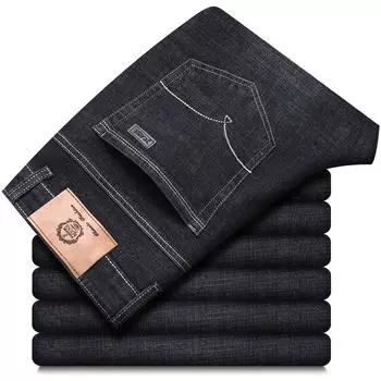 Джинсы стрейч мужские весенние и осенние модели свободные прямые покрой повседневные мужские осенние обычные брюки 28 синий