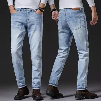 Джинсы свободного покроя, длинные брюки для молодежи Straight Tube Men s, эластичные джинсы со средней посадкой 29