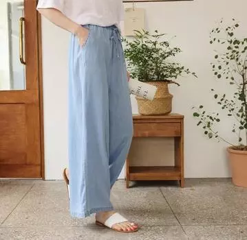 Джинсы Tencel для детей 2024 года из Японии и Кореи, новые летние тонкие прямые повседневные брюки с высокой талией из ледяного шелка с широкими штанинами S светло-синий