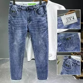 Джинсы Tide, мужские осенние эластичные свободные джинсовые брюки, модные мужские джинсы с вышивкой, брюки небольшого размера 28