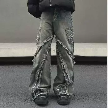 Джинсы унисекс High Street Raw Edge Wide Leg 2XL синий