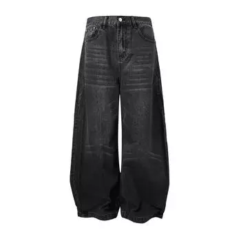 Джинсы унисекс в стиле ретро, мешковатые, с эффектом потертости, широкие штанины S
