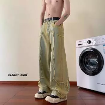 Джинсы унисекс в стиле ретро с потертостями High Street Hip-Hop - модный свободный крой, облегающий прямой фасон M