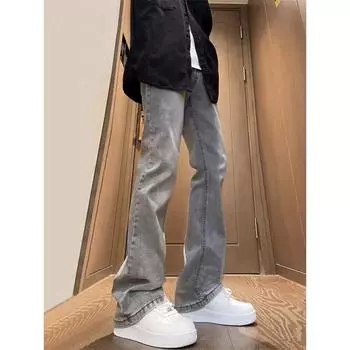 Джинсы в американском стиле Мужские летние новые брюки Дымчато-серые Приталенные Прямые брюки S