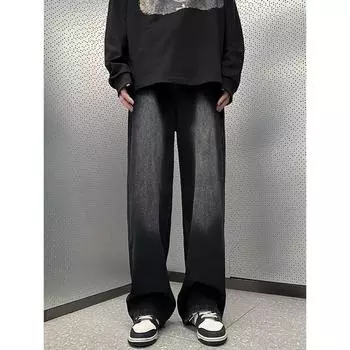 Джинсы в стиле хип-хоп и рэп, широкие молодежные джинсы, мужские прямые брюки в стиле ретро, свободные брюки из денима большого размера L чёрный