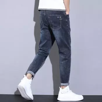Джинсы в весеннем стиле, маленькая мужская прямая трубка, свободные и модные, минималистичные джинсы, маленькая стопа, мужская одежда Four Seasons 36 синий