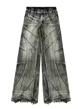 Джинсы Y2K в стиле панк-хип-хоп для мужчин и женщин, уличная одежда для работы на побережье, рваная свободная стираная одежда, штаны для мытья полов M серый