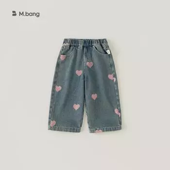 Джинсы Youbao Girls Love: Осенний широкий прямой корейский свободный крой 120