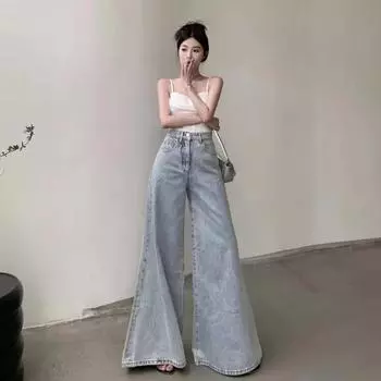 Джинсы женские Hight Street Fashion Kpop Cargo High Waist Wide Vintage Pant Jeans Women XXL