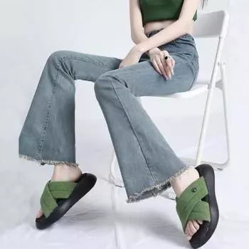 Джинсы женские с высокой талией, эластичные, облегающие, с необработанным краем и бахромой S