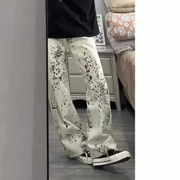 Джинсы женские с высокой талией и леопардовым принтом в стиле ретро, прямые джинсы, уличный стиль, винтажные джинсовые брюки XL
