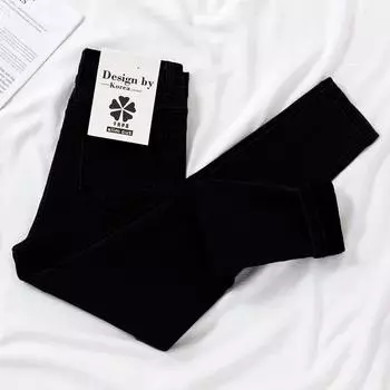 Джинсы женские с высокой талией, тонкие весенне-осенние узкие студенческие универсальные маленькие брюки-карандаш, женские брюки 25 чёрный
