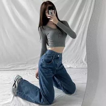 Джинсы женские широкие брюки Mom Femme черные синие джинсы с высокой талией женские брюки одежда Pantalones Spodnie Damskie 30 чёрный