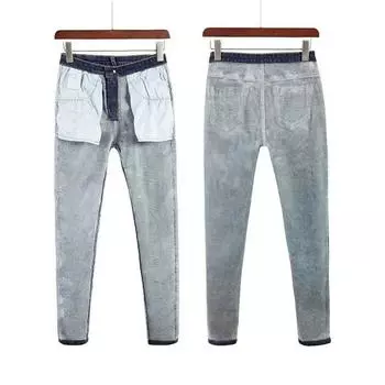 Джинсы женские Сине-серые черные женские джинсы с высокой эластичностью Женские потертые джинсы Узкие брюки-карандаш Уличная одежда для женщин M