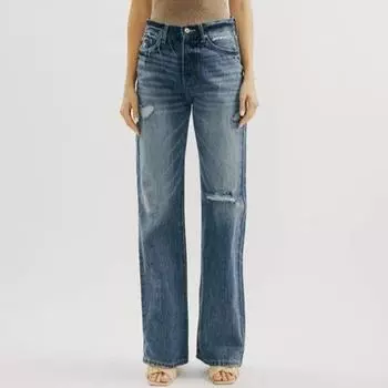 Джинсы женские свободные прямые брюки S синий