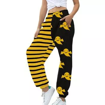 Джоггеры с цветными блоками и принтом в полоску, брюки с наклонными карманами для Хэллоуина на весну и осень, женская одежда S чёрный