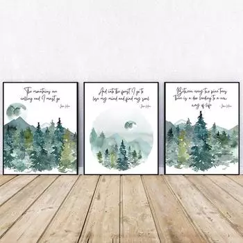 Джон Мьюир цитирует плакат «Прогулка в лес», акварельную фреску, минималистское украшение, природный дар 21cm30cm NoFrame